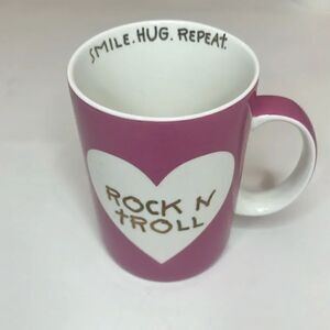Betsy Johnson XOX Coffee Cup Rock N Troll Smile Hug Repeat 2 1/2 Cup Pink White